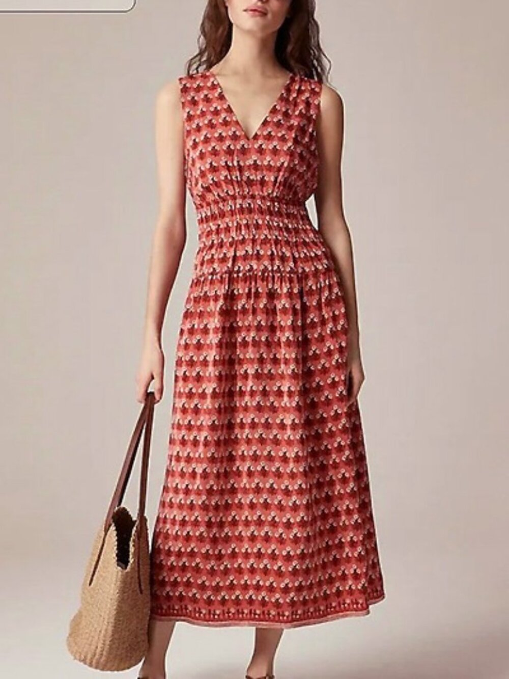 New J.Crew Hyacinth Block Floral Drop-Waist Maxi Dress Coral Medium